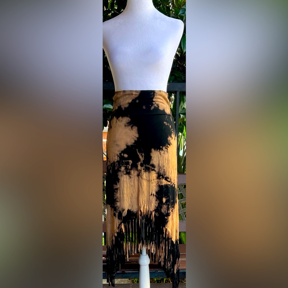 Blue Buttercup fringe mocha tie dye skirt